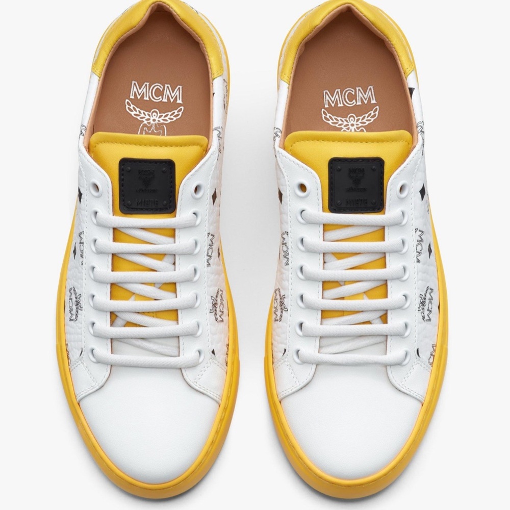 MCM White & Yellow Logo Low-Top Sneakers - Picture 12 of 12